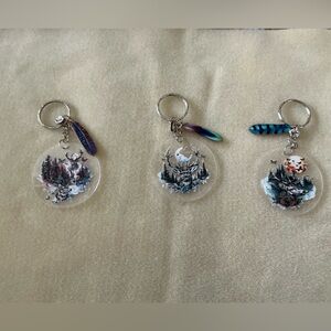 Handmade deer Keychains with 2 charms, set of 3